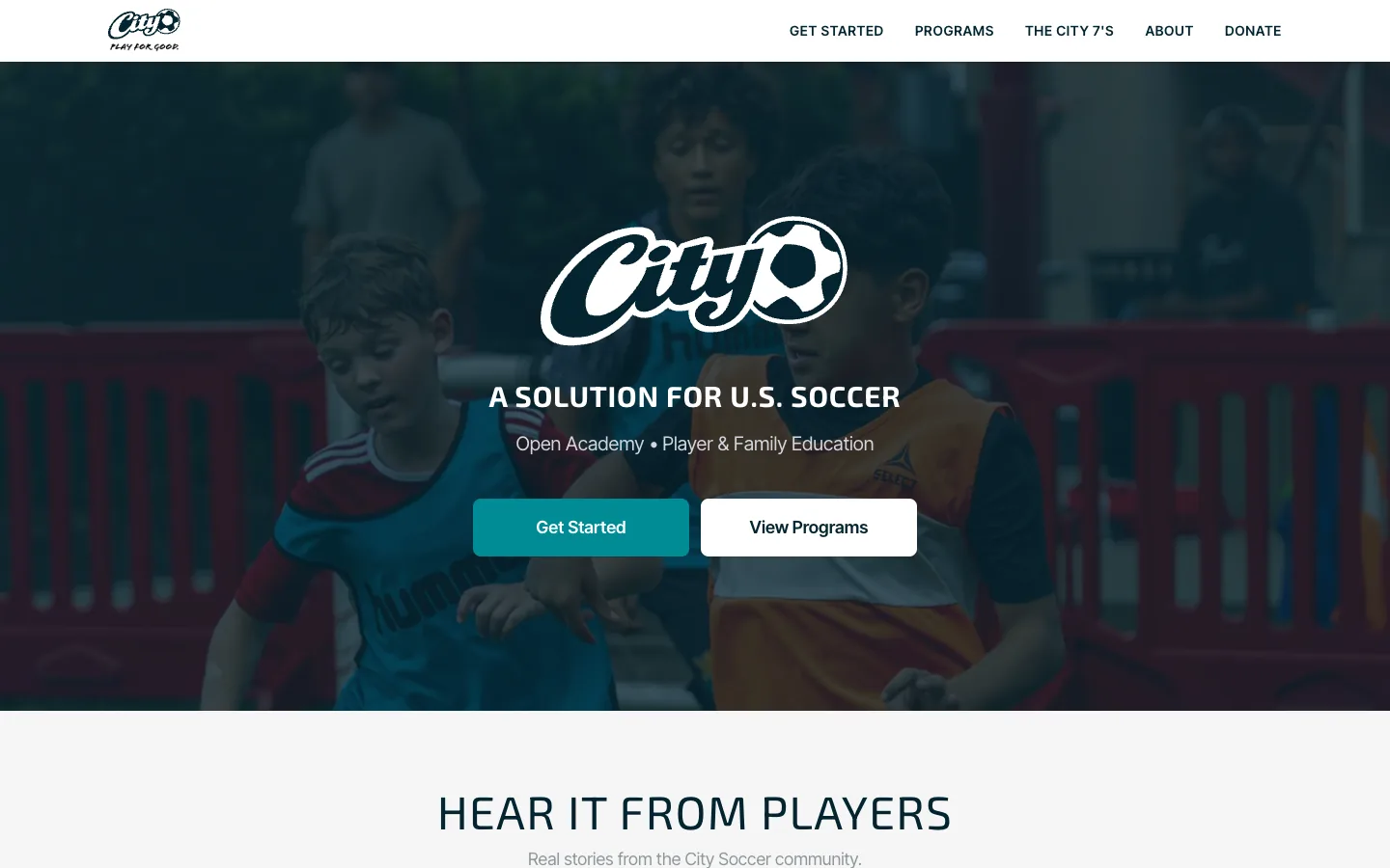 The citysoccer.org home page